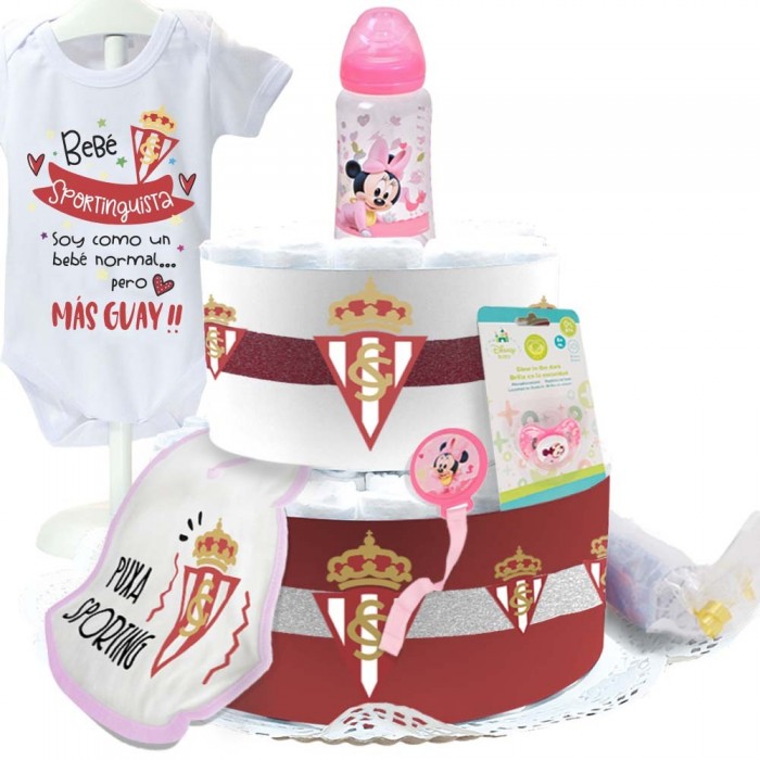 Tarta de Pañales Sporting de Gijón - Rosa  Tartas de Pañales - La Cesta Mágica