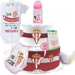 Tarta de Pañales Sporting de Gijón - Rosa  Tartas de Pañales - La Cesta Mágica
