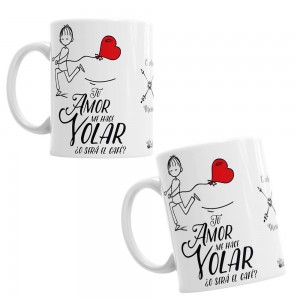 Tazas Tu Amor me hace Volar - Pack chico-chico  Tazas - La Cesta Mágica