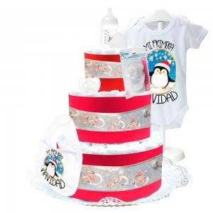 Tarta de Pañales Mi Primera Navidad Pinguino II  Tartas de Pañales - La Cesta Mágica