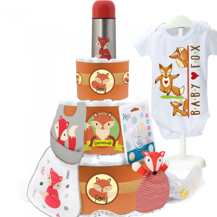 Tarta de Pañales Unisex Foxy - Deluxe  sin stock - La Cesta Mágica
